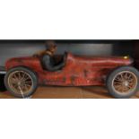Decorative classic racing car with movable wheels and rubber tyres. L73cm.