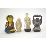 Four eastern figures including hardstone buddha.&nbsp;