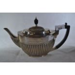 Silver teapot with ebonised handle and knob, maker WH &amp; SS LD, Sheffield 1923, inscribed 'from S