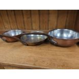 Three Bourgeat heavy copper and stainless pans&nbsp;