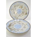 Pair of Japanese porcelain plates, character marks to underside, 21.5cm diameter