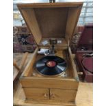 HMV oak cased wind-up gramophone