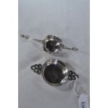 Arts and crafts 900 silver quaich plus silver tea strainer, Mappin &amp; Webb, Sheffield, 1936,&nbsp