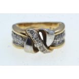 Bi-coloured 9ct gold &amp; diamond ring, size N, 6.56 grams
