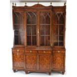 Theodore Alexander Sheraton mahogany and crossbanded breakfront library bookcase, the astragal glaze