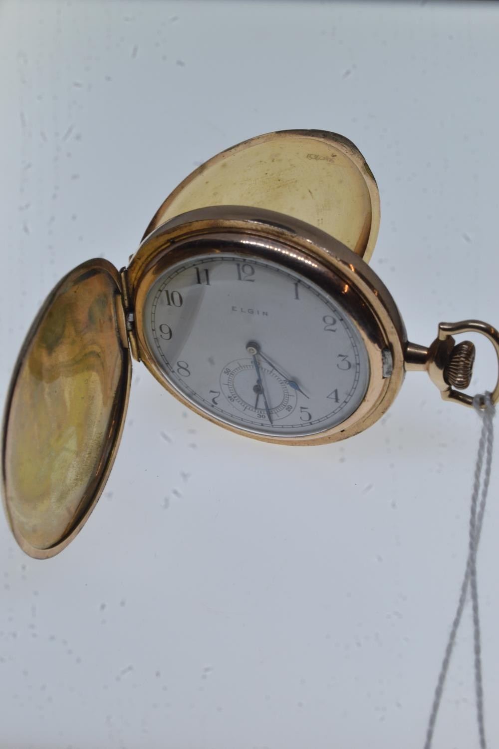 Elgin 18ct gold cased full hunter pocket watch with subsidiary seconds, 15 jewels, movement numbered - Image 6 of 6