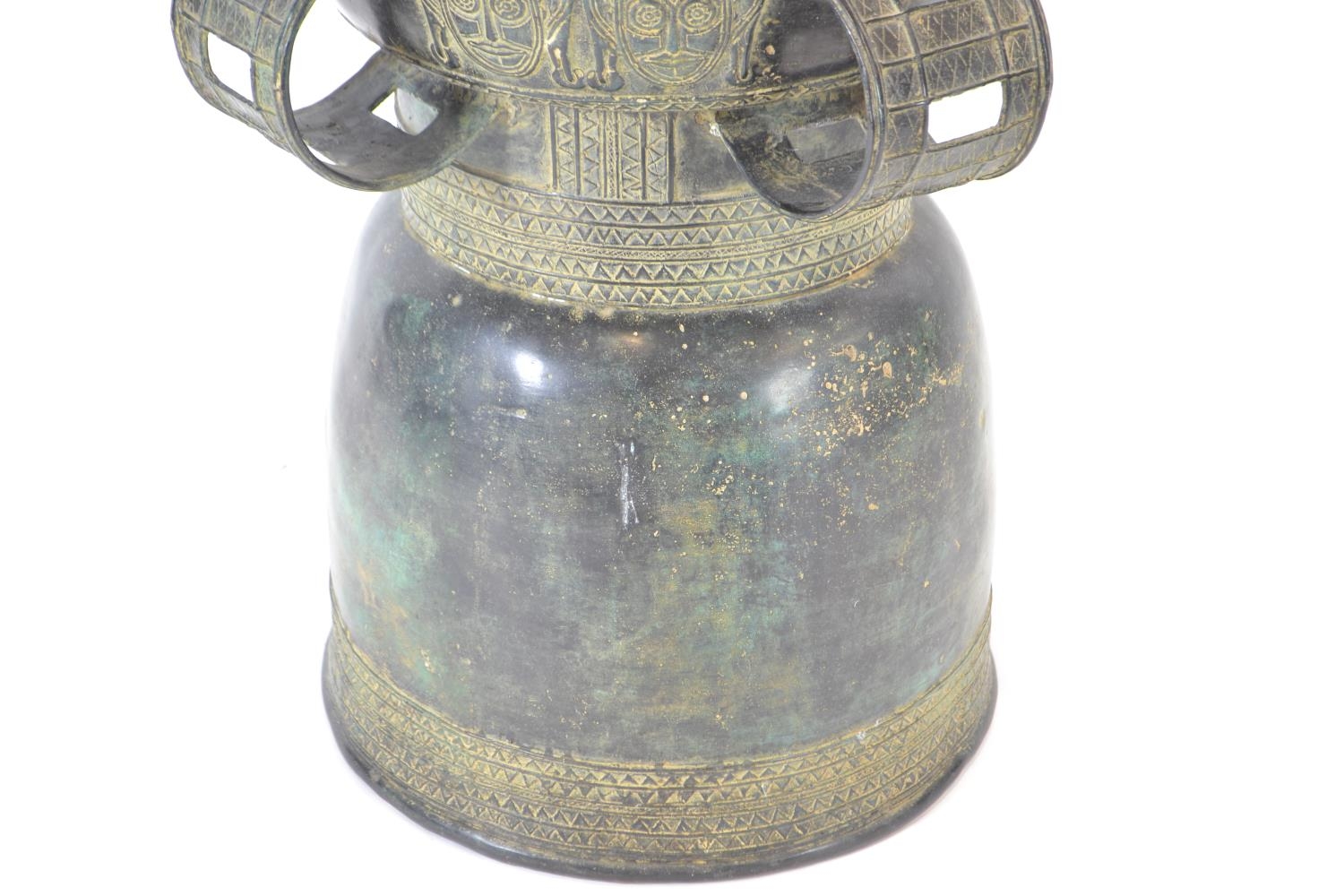 Verdigris bronze Balinese Moko rain drum, dia. 52cm height 63cm  - Image 6 of 7