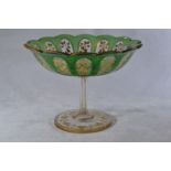 C19th continental glass tazza decorated with summer fruits dia. 19cm, height 14cm
