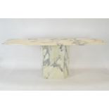 Large marble side table on marble pedestal, w179cm x d50cm x h72cm