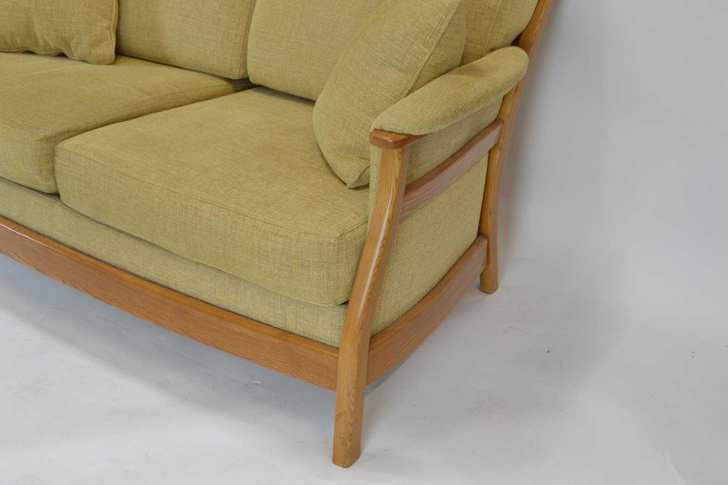 Elm framed two seater Ercol sofa in natural finish h90cm x w144cm x d70cm  - Image 2 of 4