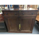 Victorian mahogany office cabinet with two top drawers above fitted cupboard with five internal draw