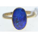 Gold &amp; black opal ring, gold mark rubbed but tests positive for 18ct gold, size Q, 3.73 grams