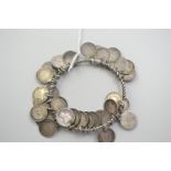 Victorian threepence coin bracelet, includes one Netherlandish coin, gross weight 60.7 grams