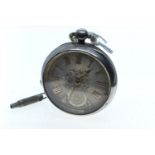 Silver pocket watch and key, HM silver