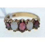 9ct gold, garnet and opal ring, size O, 4.7 grams