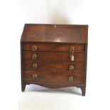 Georgian mahogany 4 drawer bureau, with circular drop handles. 5 internal drawers with lockable comp