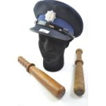 Nederland Highway Police Hat, issued 1987, &amp; two wooden batons