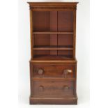 Small mahogany bookshelf above two drawers w63cm x d32cm x h135cm