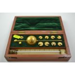 Cased Sikes hydrometer and thermometer in wooden box