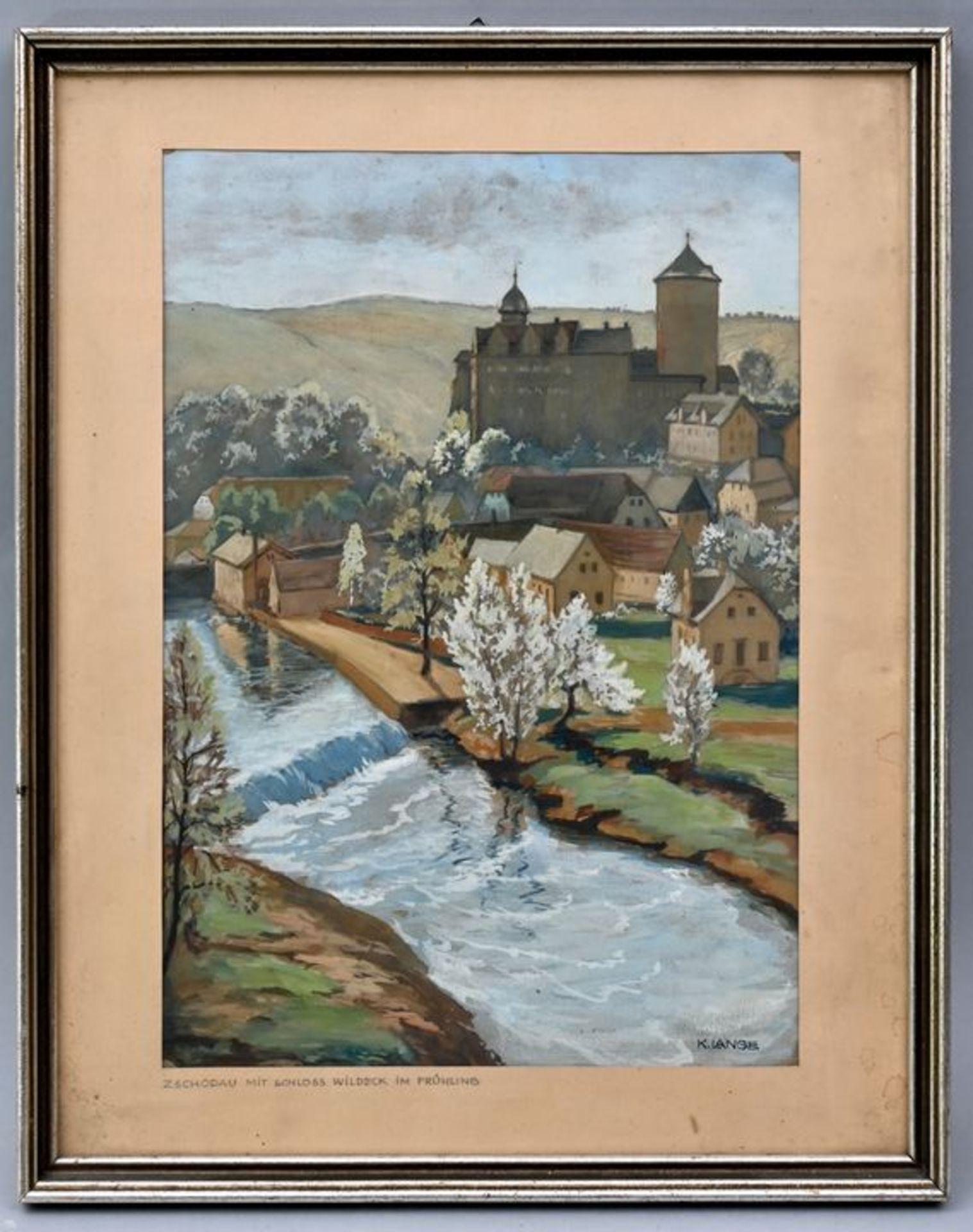 Lange, K."Zschopau mit Schloß Wildeck im Frühling". Gouache über Blei. 1920er Jahre. Signi - Bild 2 aus 2