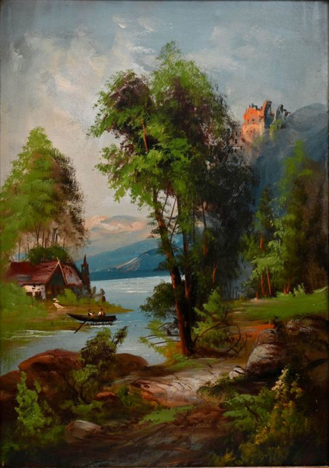 Unbekannter StimmungsmalerSommerliche Flusslandschaft mit Burg. Spätes 19. Jh. Unsigniert. I