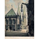 Scholz, Willy. 1899 Heilbronn-1965 MünchenAnsicht von Bremen: Rathaus und Dom. Farbradierung