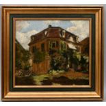 Unbekannter MalerSommertag vorm Haus. Öl auf Leinwand. Um 1900. Unsigniert. Gerahmt. 35 x 39