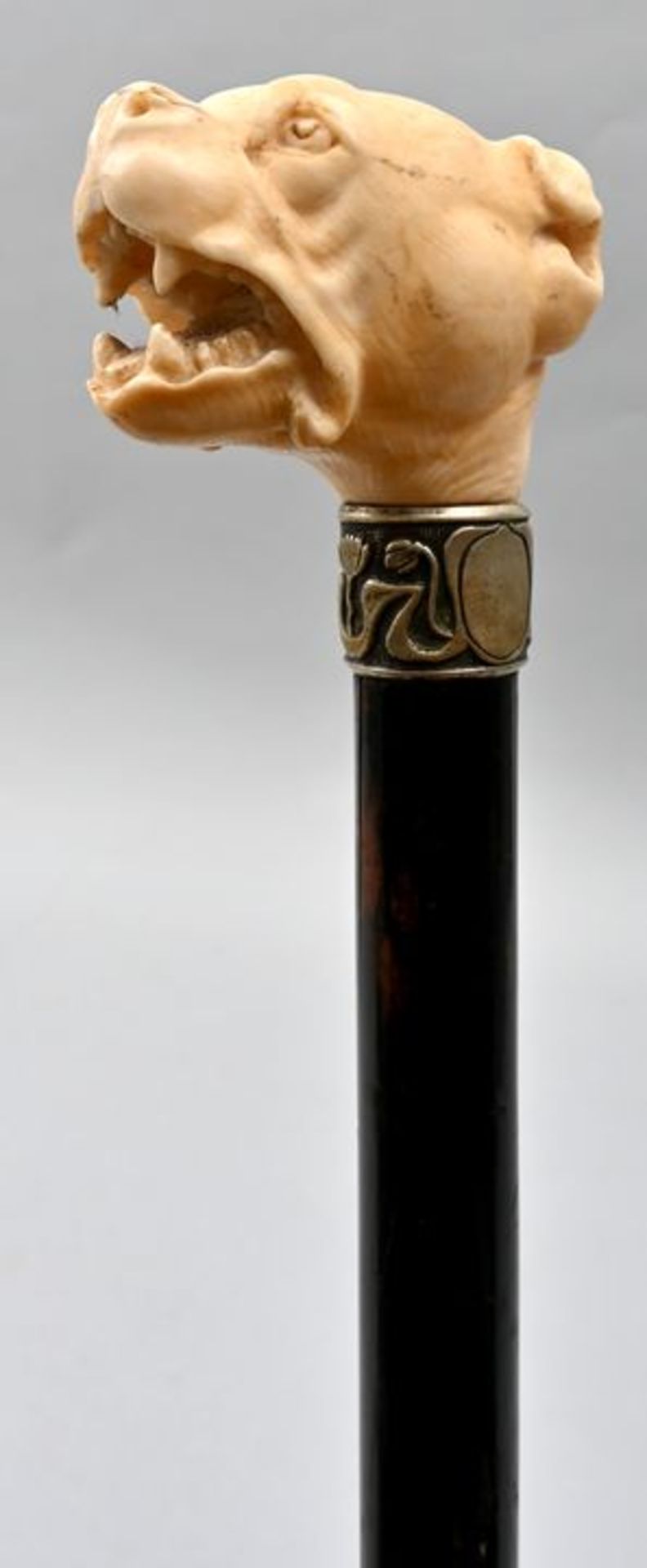 Eleganter Spazierstock, England o. Frankreich, um 1900Elfenbeingriff, geschnitzt in Form eine