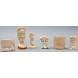 Sechs Elfenbeinfiguren, Afrika, AsienElfenbein, hergestellt vor 1945 (1) Figur einer grasende
