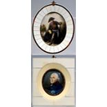 Zwei Miniaturbildnisse "Friedrich der Große", 20. Jh.Hozrahmen mit Elfenbein, nach Anton Gra