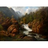 Kuchel, Theodor. 1819 Altona - 1885 ebenda."Wasserfall im Murg-Thal, Canton St. Gallen, Schwe