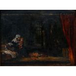 Monticelli, Adolphe. 1824-1886 MarseilleInterieur: Mutter und Kind an Feuerstelle. Öl auf Pa