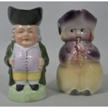 Zwei Figurenkrügea) Toby jug, Porzellan, polychrom staffiert, min. Glasurabplatzung am ob. R