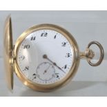 Goldene Herrentaschenuhr, ca. 1900/ 1920Savonette, Gehäuse Gold 585, schweizer Goldstempel.