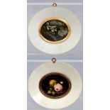 Zwei Miniaturbildnisse, 20. Jh."Rosen-Stillleben" und "Enten am Ufer" Elfenbein unleserlich s