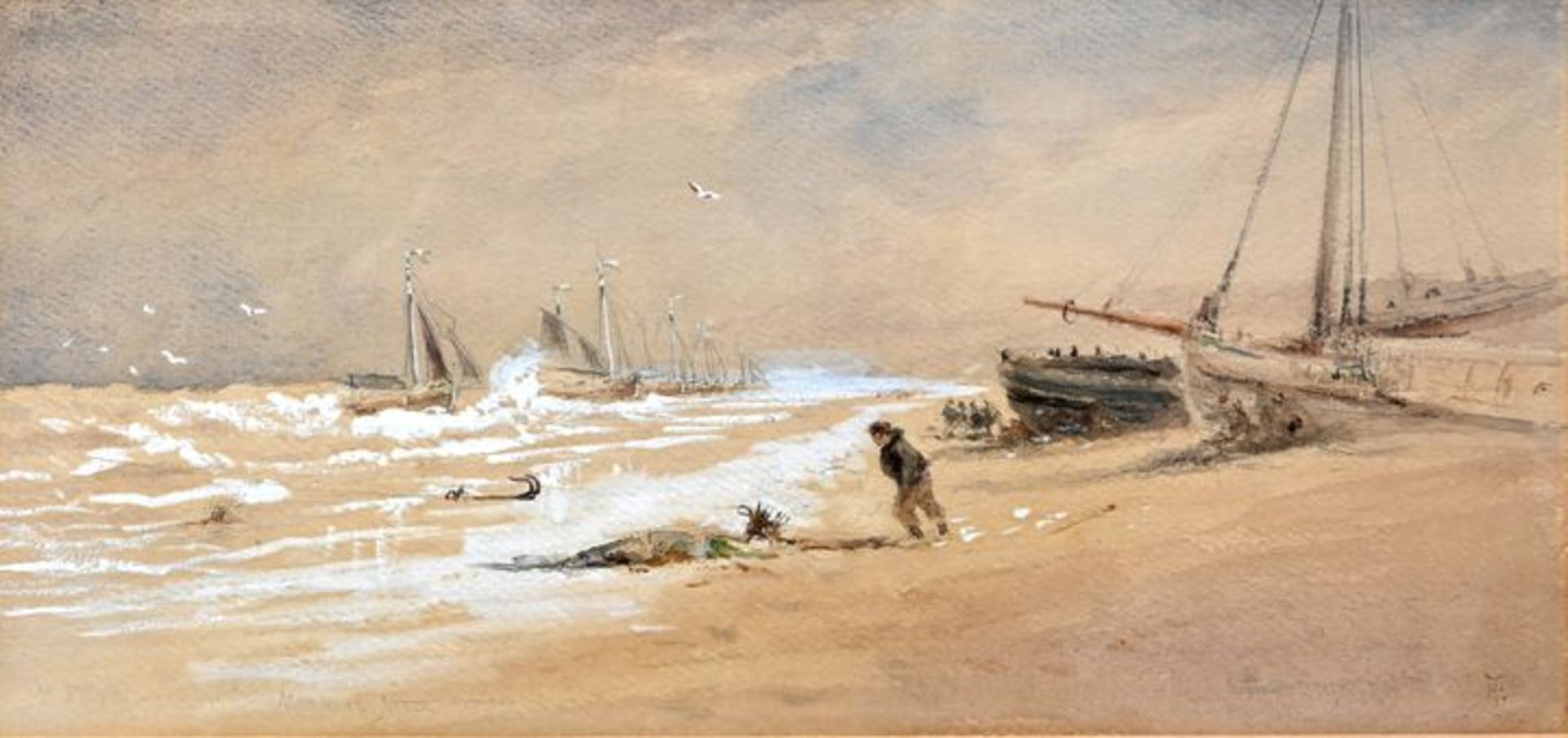 Pritchett, Robert Taylor. 1828-1907 Burghfield"Morning after storm" (Strand von Scheveningen)