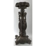 Große Blumensäule, Kolonial-Indien/ Burma , 2. H. 19. Jh.Holz, überreich durchbrochen besc