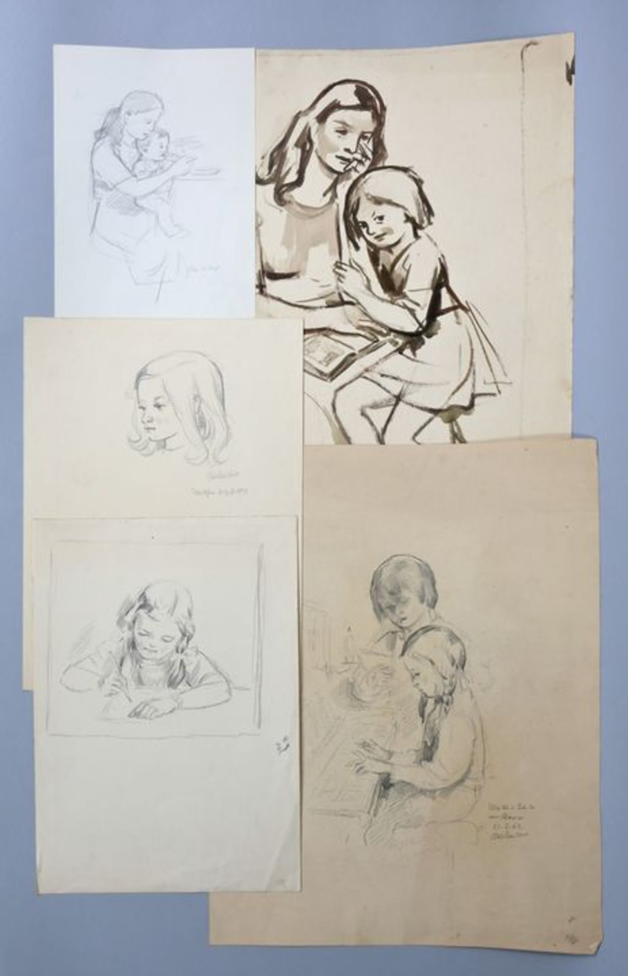 Schubert, Otto. 1892 Dresden - 1970 Konvolut von 15 Blatt Bildnisse, vorwiegend Familie des - Image 2 of 2