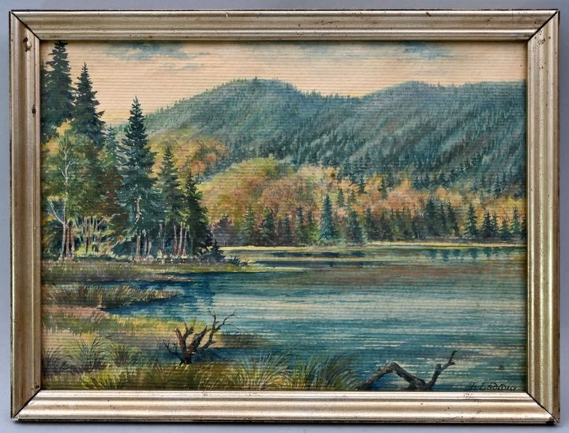Ladidia, E.Waldsee im Mittelgebirge. Gouache. 1930er Jahre. Signiert unten rechts. Hinter Gla - Image 2 of 3