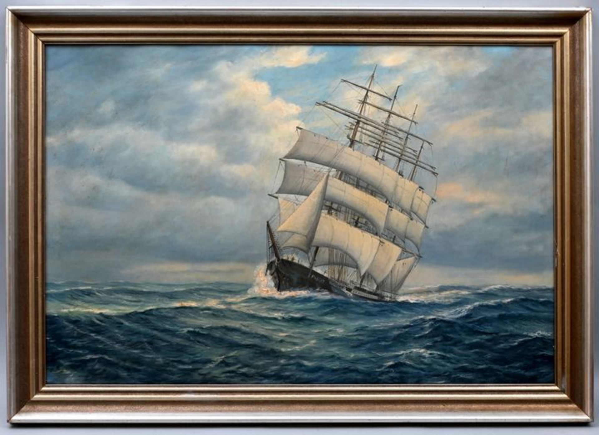 Unbekannter MarinemalerDie Viermast-Stahlbark "Passat" auf Überfahrt. Öl auf Leinwand. erst - Bild 2 aus 2