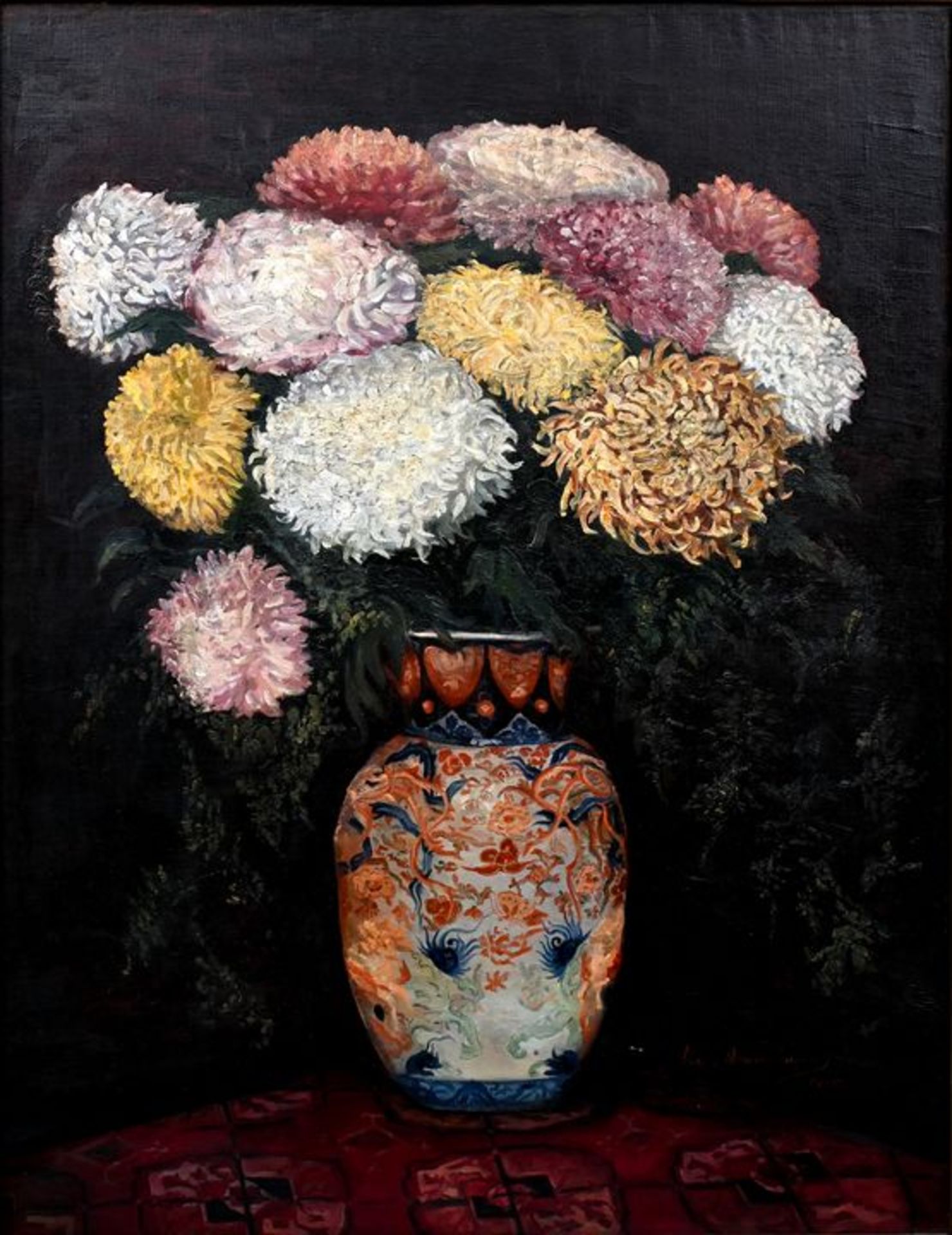 Angermann, AliceChrysanthemen in chinesischer Vase. Öl auf Leinwand. 1920. Signiert und dati
