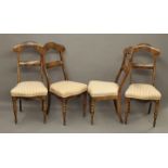 4 Stühle, 1. H. 19. Jahrhundert,Nussbaum und Nussbaum furniert, gedrechselte Vorderbeine, Si
