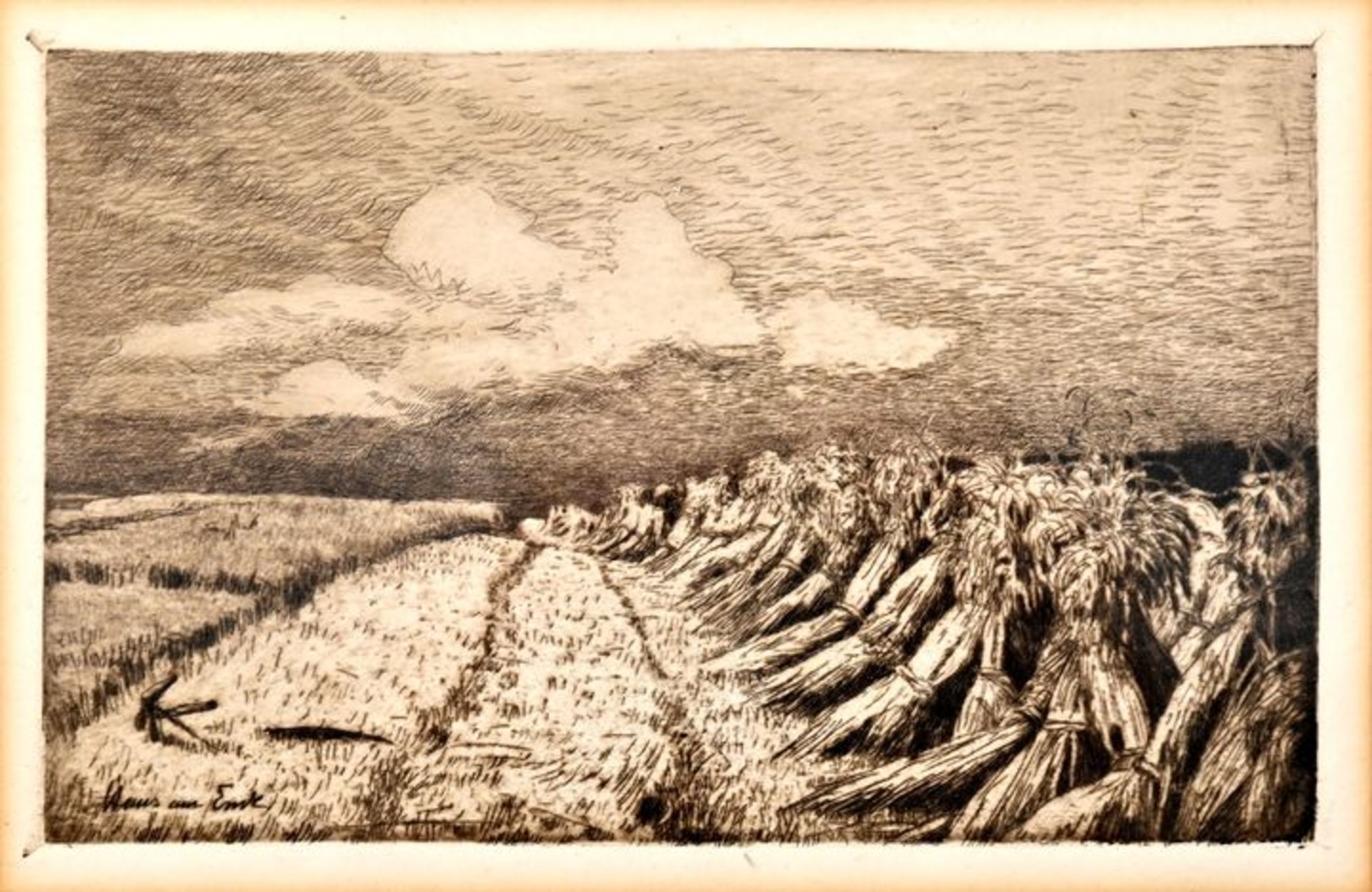 Ende, Hans am. 1864 Trier - 1918 StettinSommerliche Landschaft: Getreidepuppen auf Feld. Radi