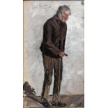 Thieme, Karl19./20. Jh. Alter Mann mit Gehstock. Öl auf Malpappe. 1890. In Blei signiert und