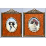 Zwei MiniaturbildnisseBildnisse Gräfin Sandor und Gräfin Sidonie Potocka jeweils im Holzrah