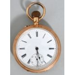 Goldene Taschenuhr, um 1900Gehäuse Rotgold 14 K, Rückdeckel mit graviertem Monogramm "AL".