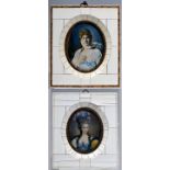 Miniaturbildnisse, 20. Jh."Königin Louise" und "Marie Antoinette" auf Elfenbein, im Elfenbei