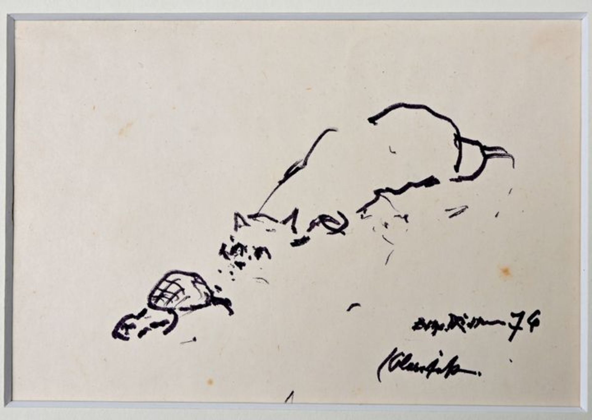 Richter, Etha. Dresden 1883 - 1977Katze belauert eine Schildkröte. 1976. Filzstiftzeichnung,