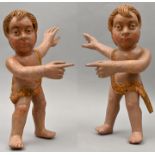 Paar Putti, sog. Bauernbarock, wohl 2. H. 18. Jh.Holz, geschnitzt, polychrome Fassung. Stehen