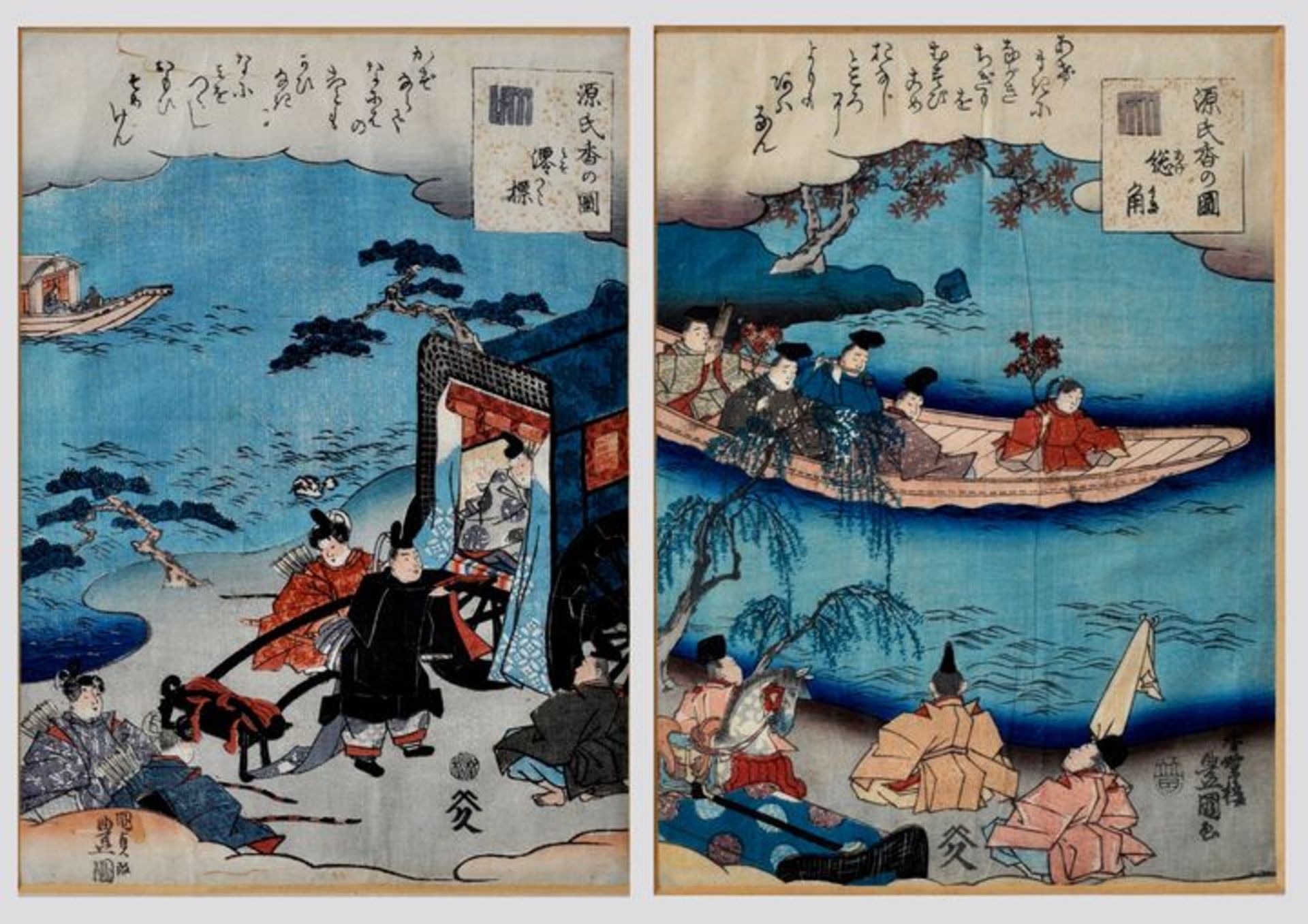 Utagawa Kunisada (Toyokuni III) (1786-1864): Zwei Bll. aus: Genji-Serie. Kapitel 14(Miozukush